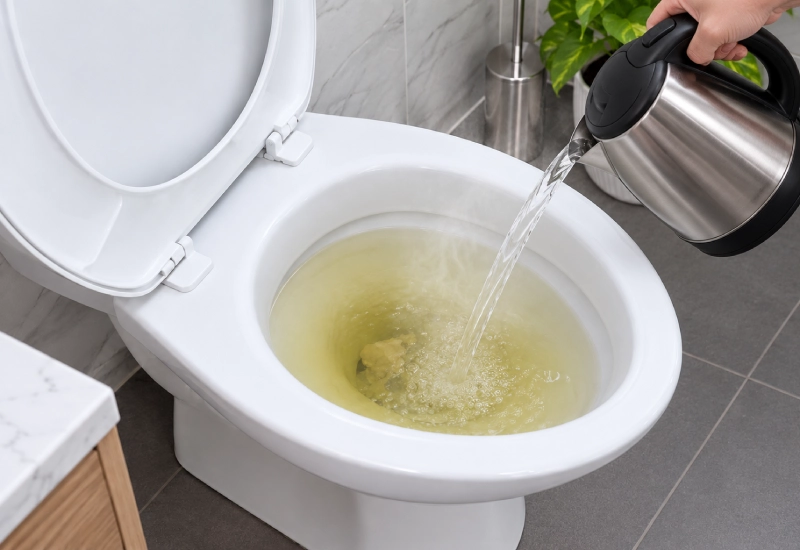 Cách thông bồn cầu bằng nước nóng