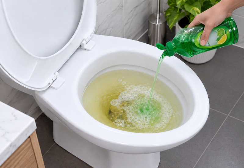 Cách thông bồn cầu bằng nước rửa chén